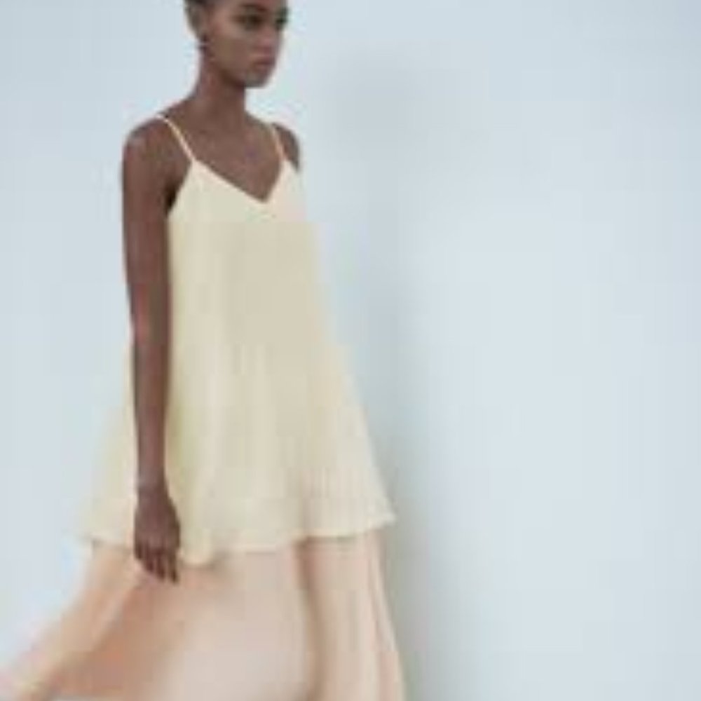 ZARA PLEATED DRESS WITH METALLIC THREAD